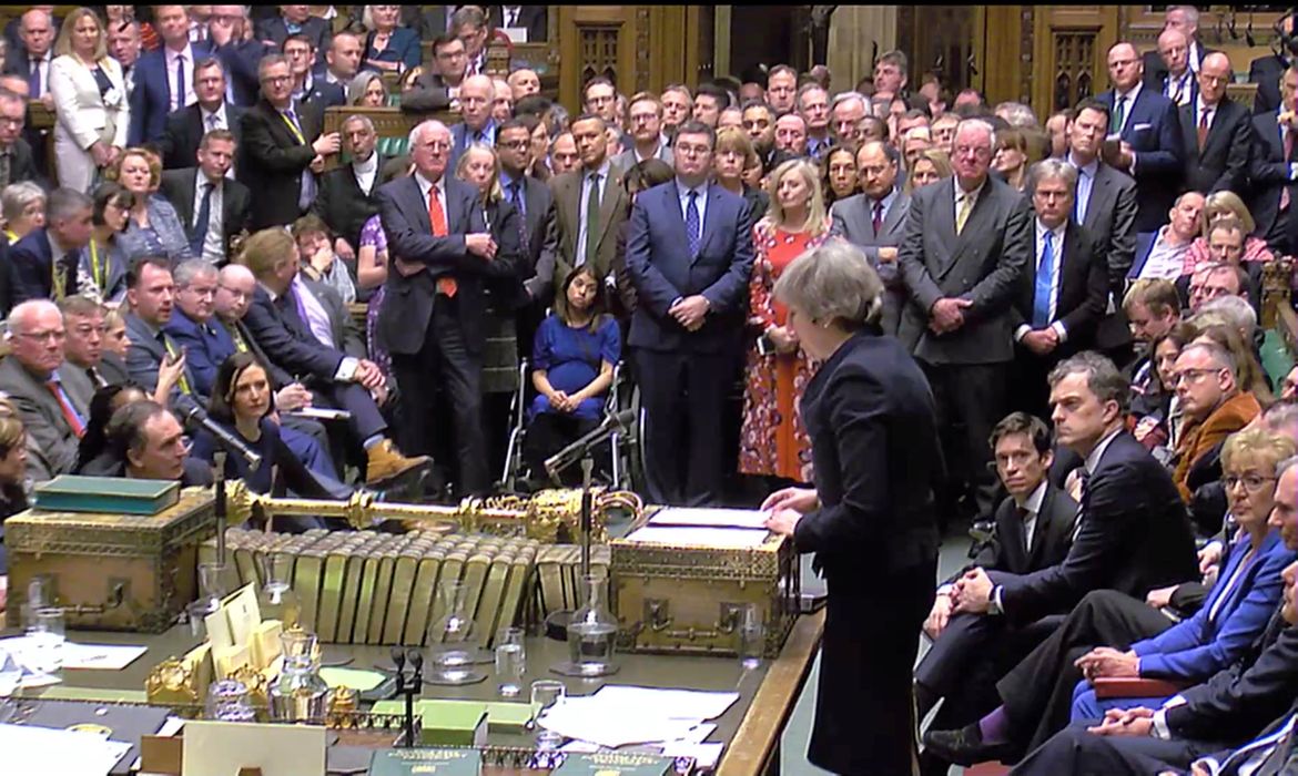 Prime Minister Theresa May addresses Parliament after the vote on May's Brexit deal, in London, Britain, January 15, 2019 in this screengrab taken from video. Reuters TV via REUTERS