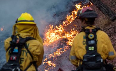 Bombeiros observam incêndio em Los Angeles
11/01/2025 REUTERS/Ringo Chiu