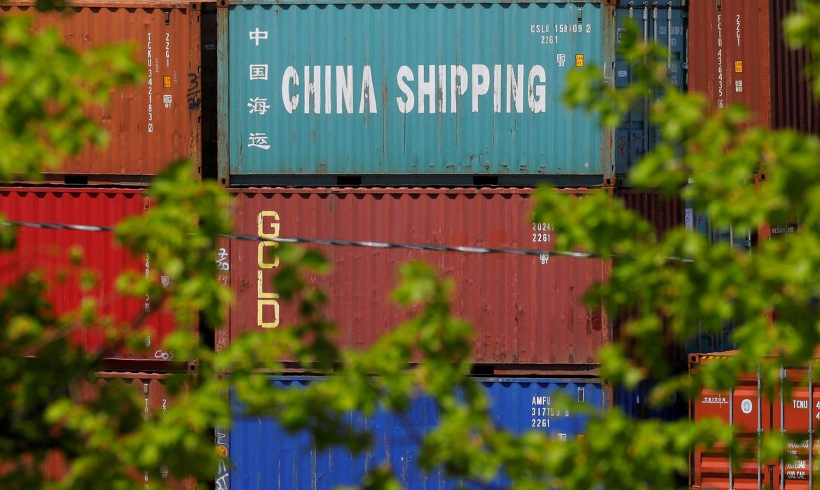 FILE PHOTO: Shipping containers, including one labelled 