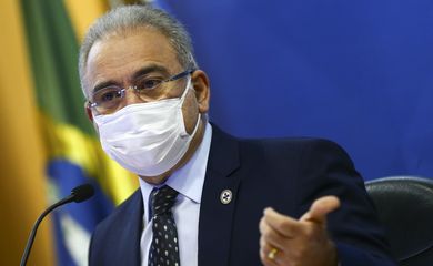 O ministro da Saúde, Marcelo Queiroga, durante entrevista coletiva  sobre a metodologia de distribuição de doses da vacina Covid-19.
