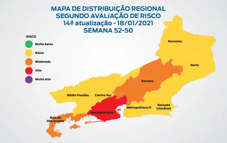 Divulgação/Secretaria de Estado de Saúde RJ Risco de covid-19 no estado do Rio caiu no fim de 2020, aponta mapa.