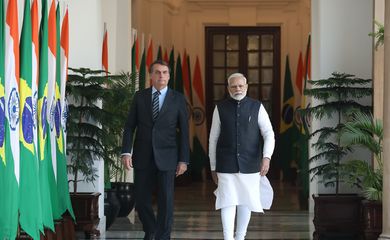  Presidente da República, Jair Bolsonaro, durante reunião privada com o Primeiro-Minstro da Índia, Narenda Modi .
