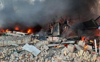 A view shows the Ukrainian State Border Guard Service site damaged by shelling in Kyiv region