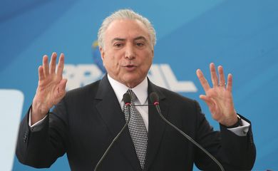 Brasília - O presidente Michel Temer discursa na posse do novo ministro da Cultura, Sérgio Sá Leitão (Antonio Cruz/Agência Brasil)