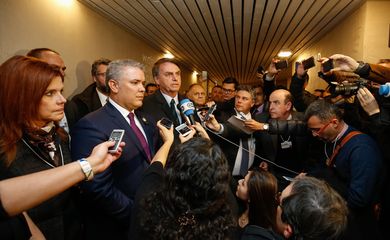  Presidente da República, Jair Bolsonaro, e o Presidente da Colômbia, Iván Duque Márquez, durante declaração conjunta sobre o Governo da  Venezuela.
