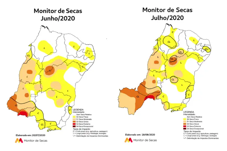 Monitor de Secas indica aumento das áreas com seca em sete estados e redução em outros quatro
