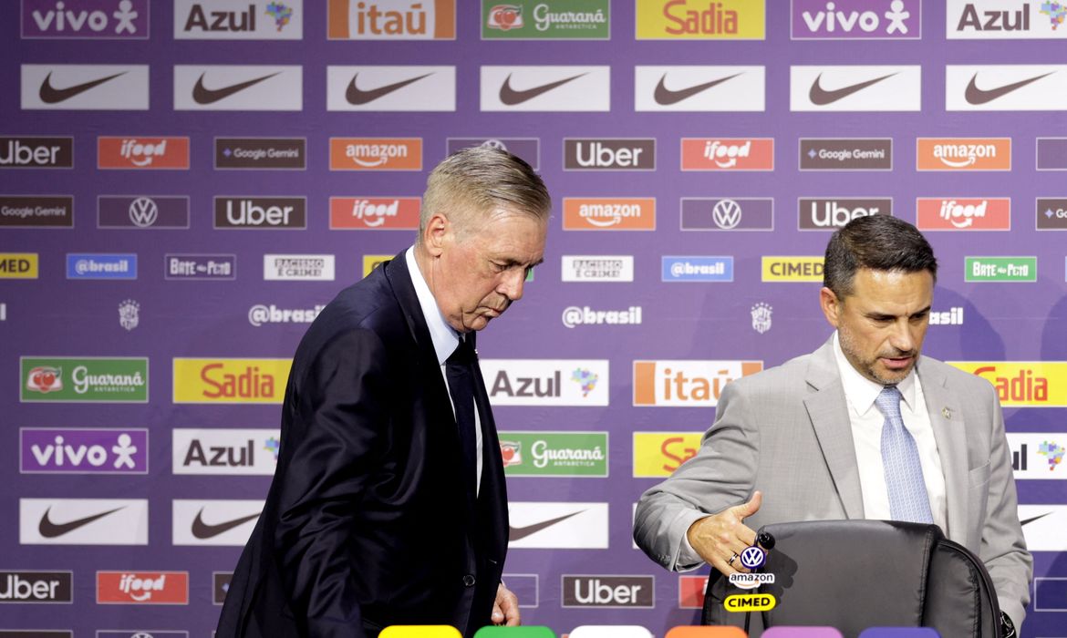 Soccer Football - FIFA World Cup 2026 - Brazil coach Carlo Ancelotti speaks to media ahead of the World Cup - Museu do Amanha, Rio de Janeiro, Brazil - May 18, 2026 Brazil coach Carlo Ancelotti during the press conference REUTERS/Ricardo Moraes