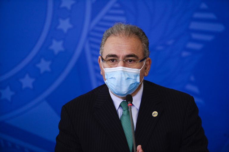 O ministro da Saúde, Marcelo Queiroga, durante entrevista coletiva após reunião do Comitê Nacional de Enfrentamento à Pandemia de Covid-19.