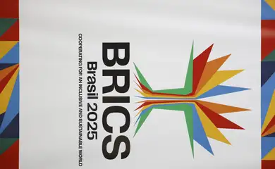 Rio de Janeiro (RJ), 26/04/2025 – Símbolo da Reunião de Chanceleres da Presidência Brasileira do BRICS. Foto: Fernando Frazão/Agência Brasil