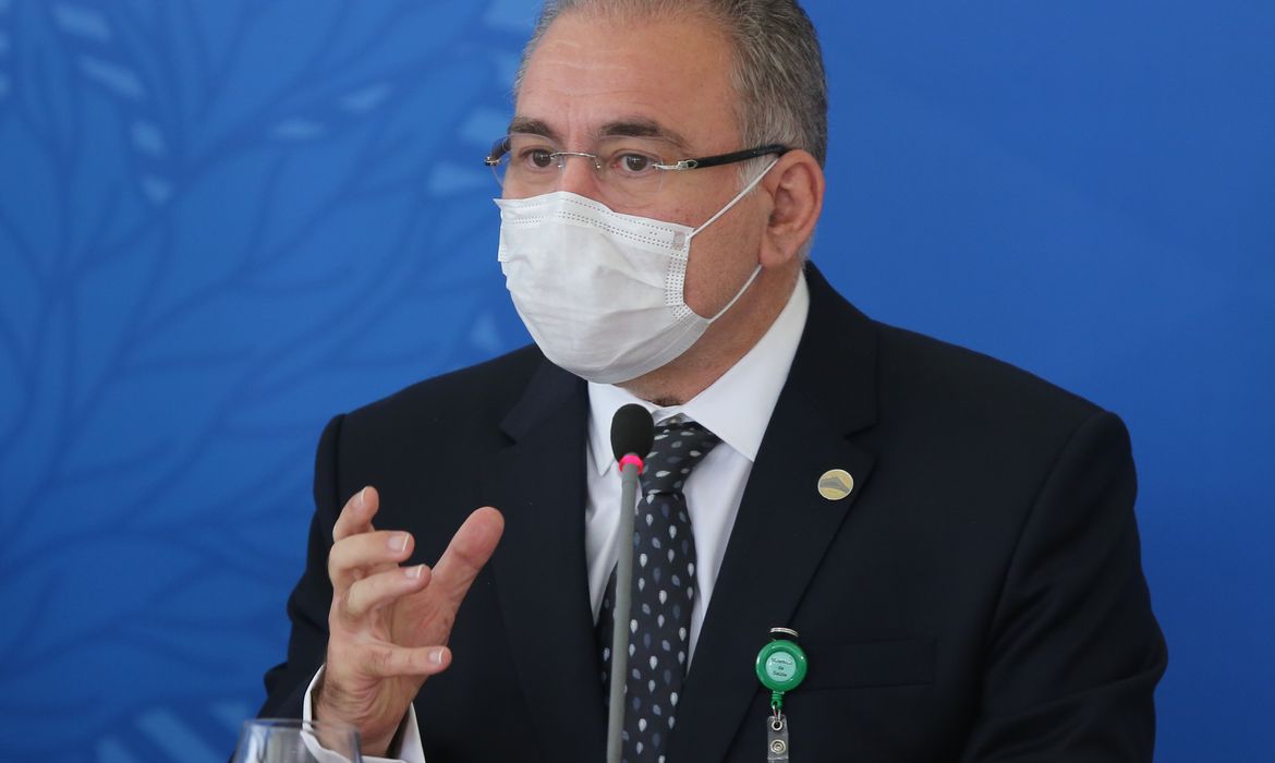 O ministro da Saúde, Marcelo Queiroga, durante coletiva, após reunião do Comitê de Coordenação Nacional de Enfrentamento da Pandemia de Covid-19