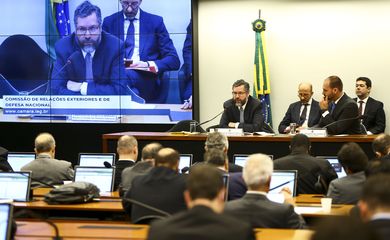 O ministro de Relações Exteriores,  Ernesto Araújo, durante audiência pública na Comissão de Relações Exteriores da Câmara dos Deputados