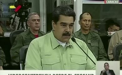 Presidente da Venezuela, Nicolás Maduro, durante videoconferência.