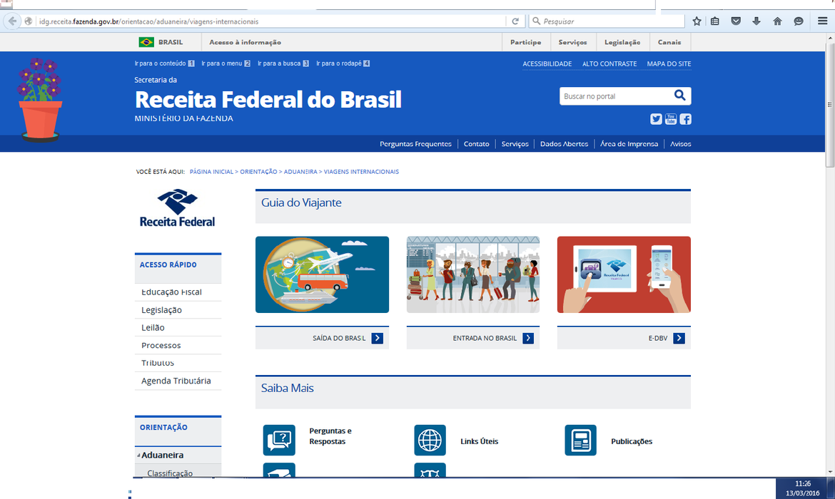 Guia do Viajante produzido pela Receita Federal do Brasil