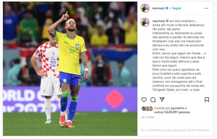 Neymar lamenta, mais uma vez, derrota para Croácia.