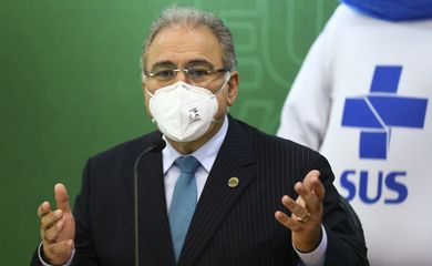 O ministro da Saúde, Marcelo Queiroga, durante o lançamento da Campanha Nacional de Vacinação contra a gripe.