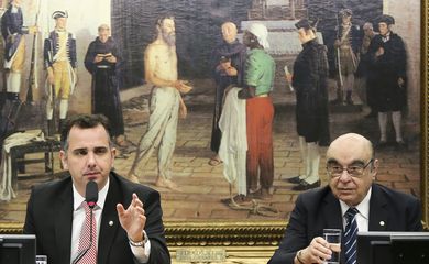 Brasília - O presidente da CCJ da Câmara, deputado Rodrigo Pacheco, e o relator, deputado Bonifácio de Andrada, durante sessão para  discutir parecer sobre a denúncia contra o presidente da República, Michel Temer, e os ministros Eliseu