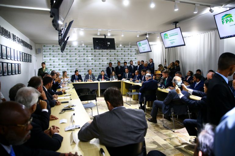 Brasília: O Vice-Presidente, Hamilton Mourão, e a ministra da Agricultura, Tereza Cristina, participam de reunião com parlamentares da Frente Parlamentar da Agropecuária. (Foto: Marcelo Camargo/Agência Brasil)