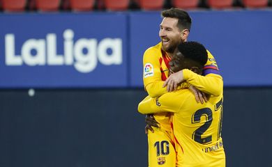 Messi comemora gol do Barcelona em jogo do Campeonato Espanhol - La Liga