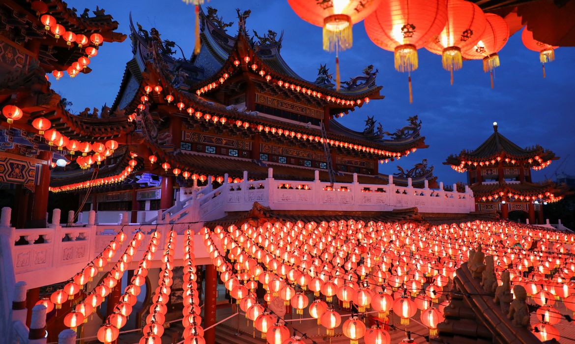 Lanterns are lit up at Thean Hou Temple, during Chinese Lunar New Year celebrations, amid the coronavirus disease (COVID-19) outbreak in Kuala Lumpur