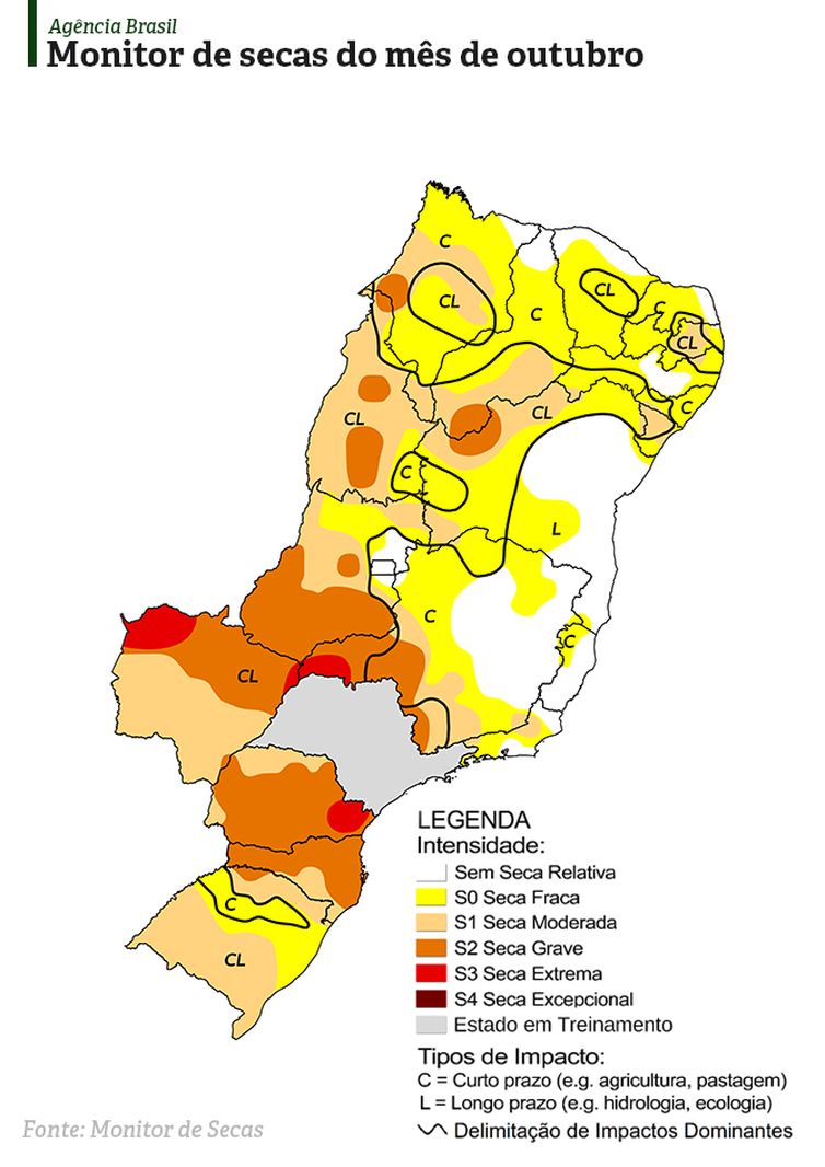 Gráfico mostra intensidade de secas em regiões brasileiras.