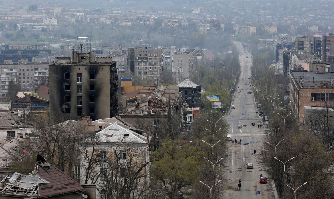 FILE PHOTO: A view shows damaged buildings in Mariupol
