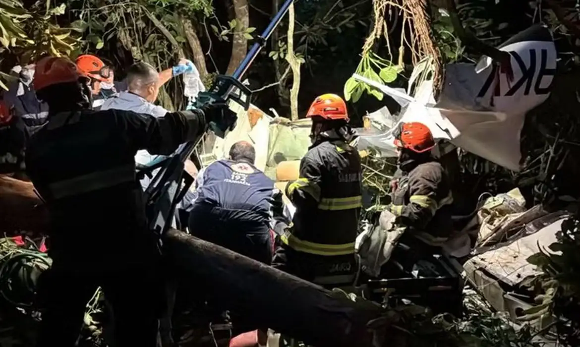 São Paulo (SP), 10/03/2025 - Avião caiu em aldeia indígena no litoral de São Paulo. Foto: Defesa Civil SP/Divulgação