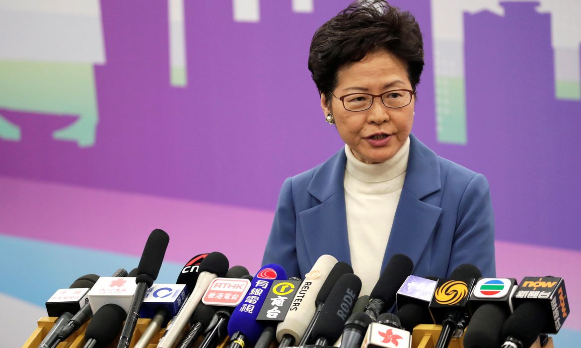 Hong Kong Chief Executive Carrie Lam attends a news conference at the Hong Kong Special Administrative Region (HKSAR) Government office in Beijing, China  December 16, 2019. REUTERS/Jason Lee