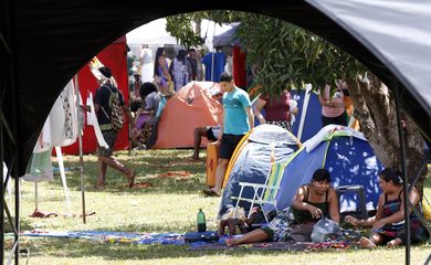 Brasília (DF), 06/04/2025 - Barracas montadas no Acampamento Terra Livre - ATL, no espaço Funarte. Foto: Bruno Peres/Agência Brasil