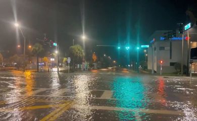 View of a flooded street as Hurricane Idalia approaches Florida, in St Pete Beach