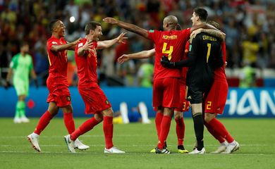 Copa 2018: Brasil e Bélgica. Jogadores da Bélgica comemoraram a vitória sobre o Brasil.
