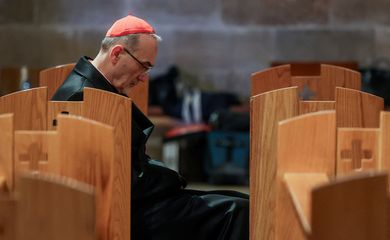 Cardinal Pierbattista Pizzaballa, the Latin Patriarch of Jerusalem, sits in the Church of All Nations on the day of a prayer service to mark Palm Sunday, following the cancellation of the traditional Palm Sunday procession from the Mount of Olives, amid restrictions on gathering in large groups and the U.S.-Israeli conflict with Iran, in Jerusalem, March 29, 2026. REUTERS/Ammar Awad/Pool     TPX IMAGES OF THE DAY