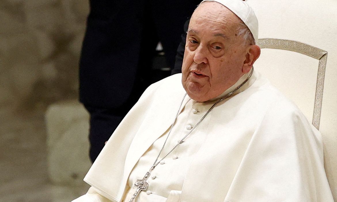 FILE PHOTO: Pope Francis looks on during the Jubilee audience in Paul VI hall at the Vatican, February 1, 2025. Reuters/Ciro De Luca/Arquivo/Proibida reprodução