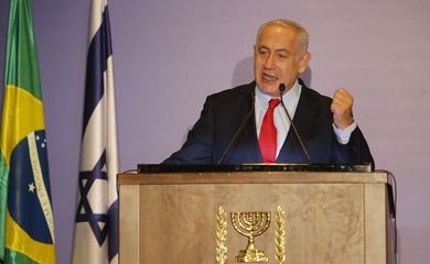 O primeiro-ministro de Israel, Benjamin Netanyahu, participa de encontro com a comunidade judaica do Rio e amigos cristãos de Israel, no Hotel Hilton em Copacabana. 