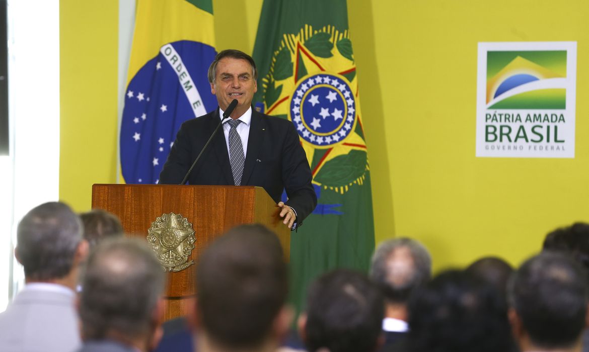 O presidente da República, Jair Bolsonaro, durante o Lançamento da Campanha Semana do Brasil
