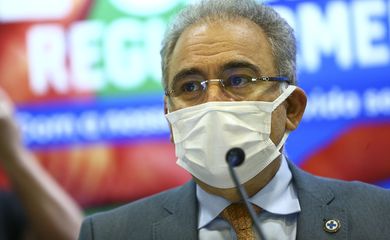 O ministro da Saúde, Marcelo Queiroga, durante o lançamento da campanha de doação de sangue no Dia Mundial do Doador de Sangue.