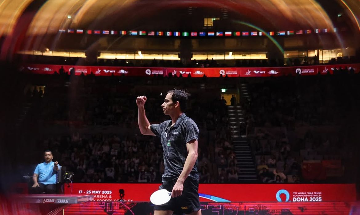 Divulgação/World Table Tennis Hugo Calderano avança à final do Mundial de Tênis de Mesa, em 24/05/2025