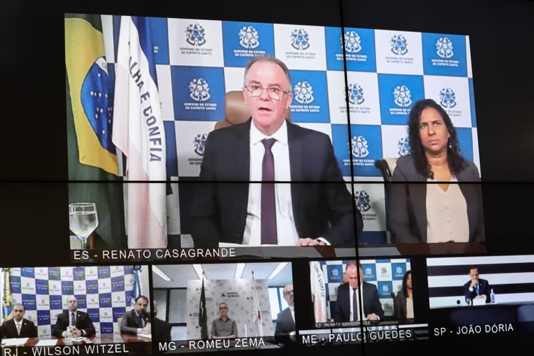 Presidente da República Jair Bolsonaro, durante videoconferência com Governadores do Sudeste.