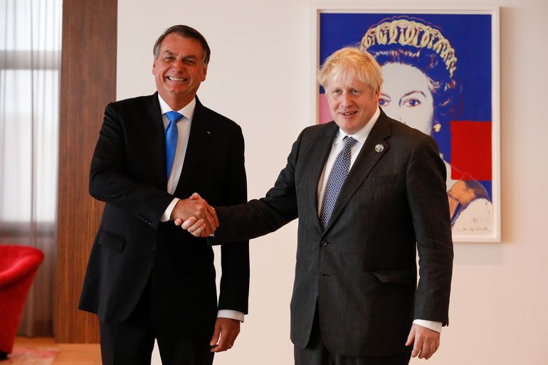 Presidente da República Jair Bolsonaro, durante encontro com o Primeiro Ministro do Reino Unido, Boris Johnson.