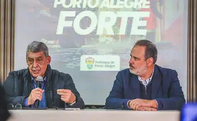 Prefeito de Porto Alegre, Sebastião Melo,  faz apelo sobre os juros aos banqueiros. Foto: Twitter/Prefeitura de POA