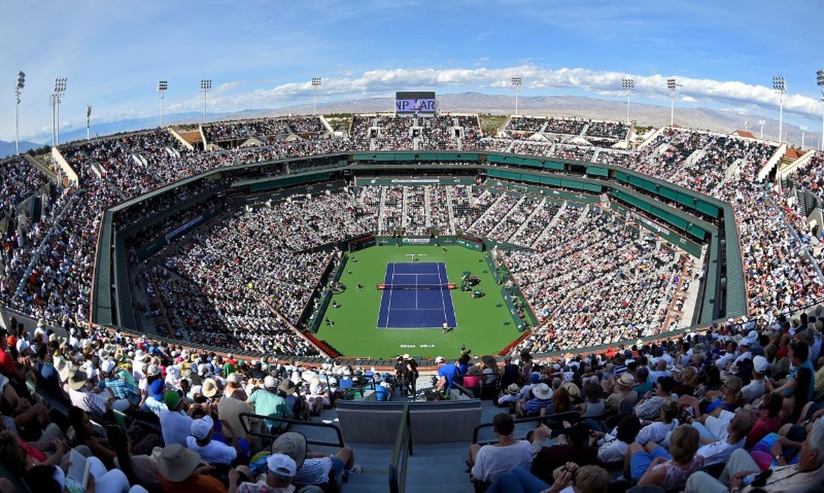 Vista aérea da quadra durante torneio de tênis de Indian Wells, nos Estados Unidos. campeonato de 2021 