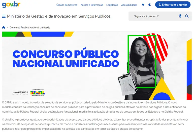 Brasília (DF), 18/11/2024 - Página do Concurso Público Nacional unificado. Foto: MGI/Reprodução