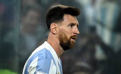 Capitão da seleção argentina, Lionel Messi, em partida contra o Peru 
19/11/2024 
REUTERS/Rodrigo Valle