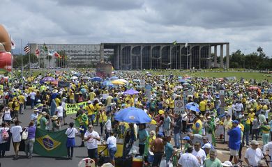 Brasília - Vestidos com camisetas nas cores verde e amarelo, manifestantes se reúnem em Brasília a favor do impeachment da presidenta Dilma Rousseff (Valter Campanato/ Agência Brasil)