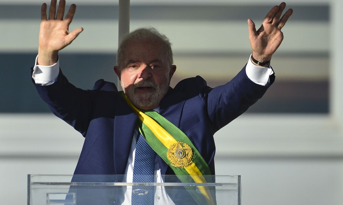 O presidente Luiz Inácio Lula da Silva durante cerimônia de posse, no Palácio do Planalto.