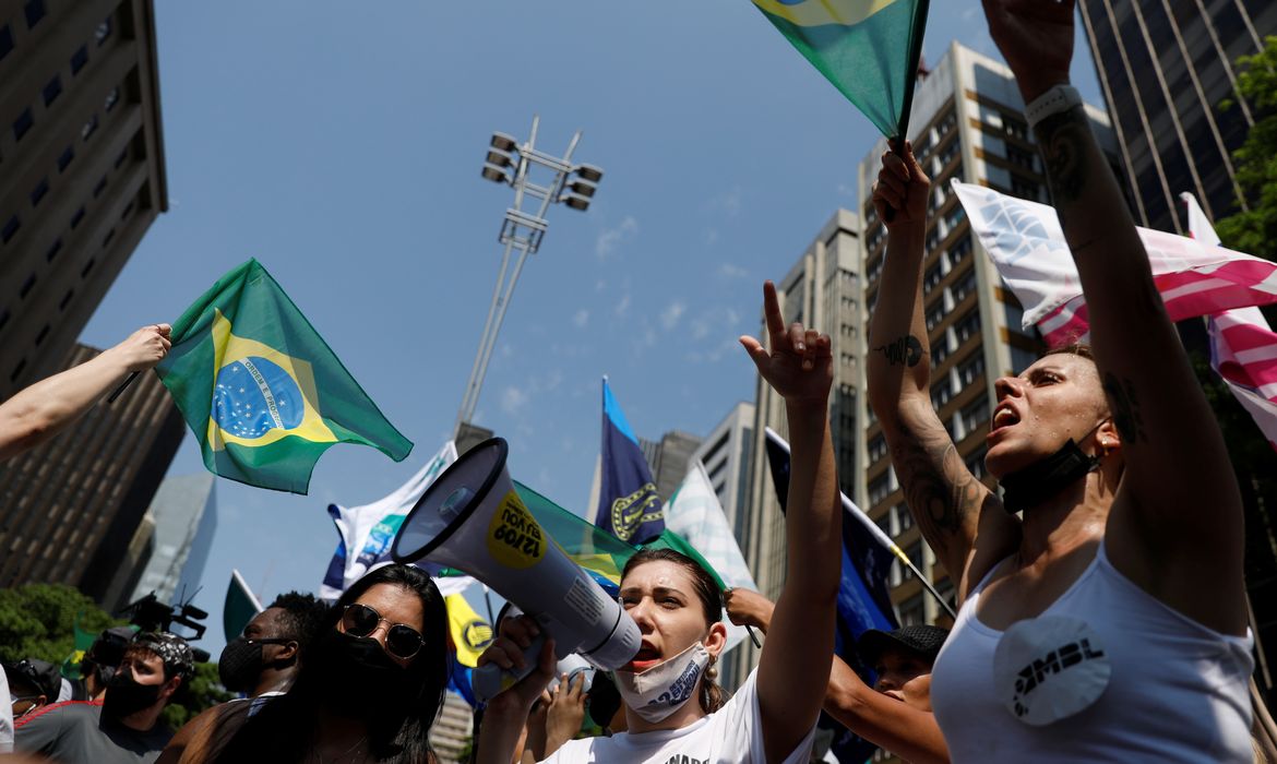 People attend a protest to demand the impeachment of Brazil's President Jair Bolsonaro, Sao Paulo