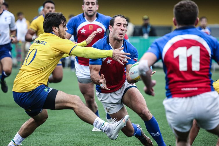 Rúgbi masculino estreia nos Jogos Pan-Americanos contra o Chile. Local: Complexo Esportivo Villa María del Triunfo, em Lima, no Peru. Data: 26-7-2019.