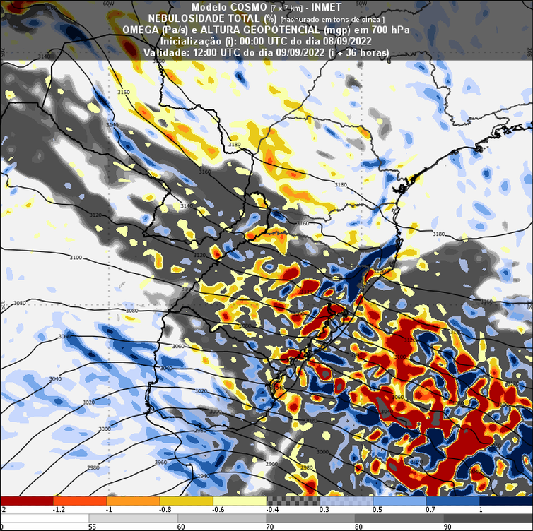 Massas de ar quente e frio se chocam entre as regies Sul e Sudeste do Brasil, informa sistema do Inmet.