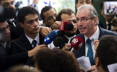 Brasília - O Presidente da Câmara dos Deputados, Eduardo Cunha, fala durante coletiva, sobre a abertura do processo de impeachment  (Marcelo Camargo/Agência Brasil)