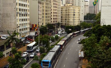 São Paulo - Paralização dos motoristas de ônibus e cobradores, Avenida Nove de Julho, região central.  ( Rovena Rosa/Agência Brasil)