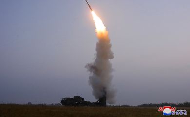 A newly developed anti-aircraft missile is seen during a test conducted by the Academy of Defence Science